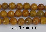 CWJ468 15.5 inches 4mm faceted round yellow petrified wood jasper beads