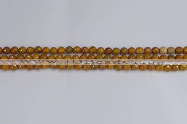 CWJ468 15.5 inches 4mm faceted round yellow petrified wood jasper beads