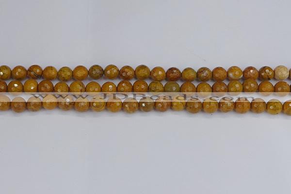 CWJ469 15.5 inches 6mm faceted round yellow petrified wood jasper beads