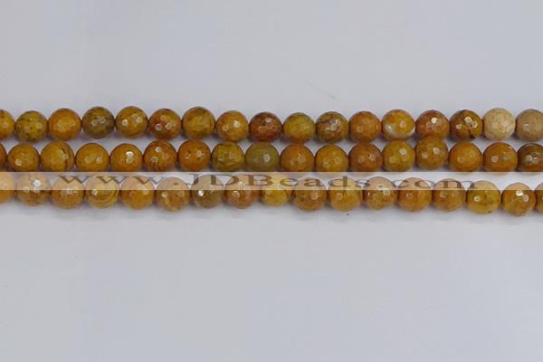 CWJ470 15.5 inches 8mm faceted round yellow petrified wood jasper beads