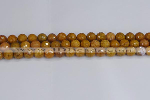 CWJ471 15.5 inches 10mm faceted round yellow petrified wood jasper beads