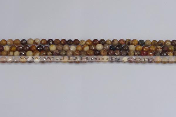 CWJ475 15.5 inches 4mm faceted round wood jasper gemstone beads