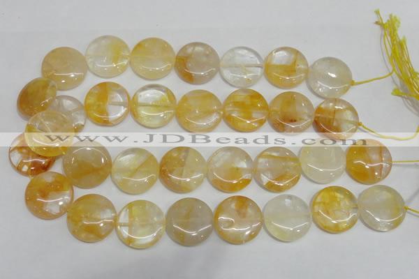 CYC07 15.5 inches 25mm flat round yellow crystal quartz beads