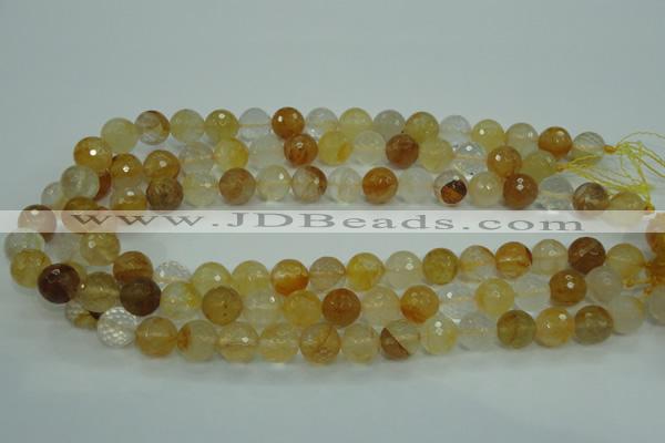 CYC115 15.5 inches 12mm faceted round yellow crystal quartz beads