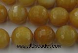 CYJ326 15.5 inches 14mm faceted round yellow jade beads wholesale