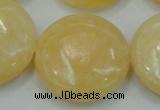 CYJ52 15.5 inches 30mm flat round yellow jade gemstone beads wholesale