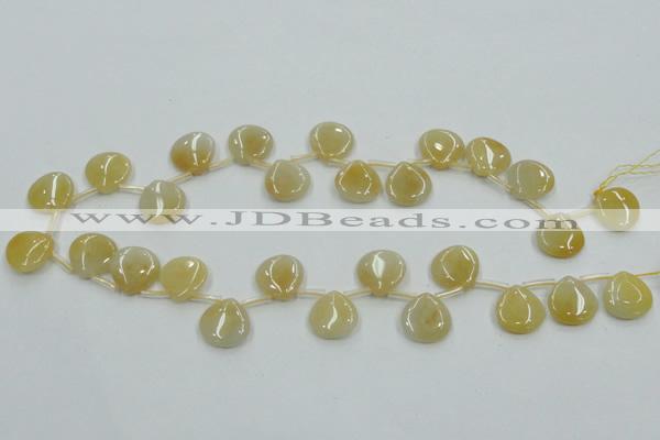 CYJ57 15*15mm top-drilled flat teardrop yellow jade gemstone beads