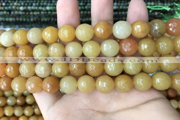 CYJ634 15.5 inches 12mm faceted round yellow jade beads wholesale