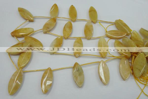 CYJ72 Top-drilled 15*35mm carved leaf yellow jade beads wholesale