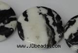 CZJ225 15.5 inches 35mm flat round black & white zebra jasper beads