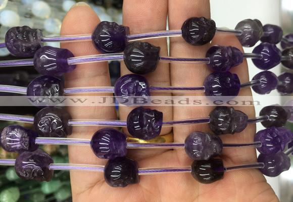 FGBS101 15 inches 10mm carved skull amethyst beads wholesale