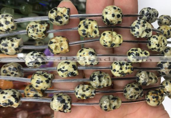 FGBS109 15 inches 10mm carved skull dalmatian jasper beads wholesale