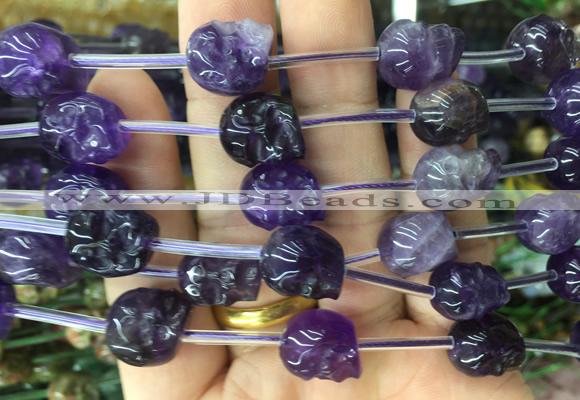 FGBS119 15 inches 12mm carved skull amethyst beads wholesale