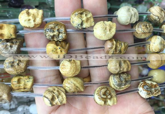 FGBS126 15 inches 12mm carved skull picture jasper beads wholesale