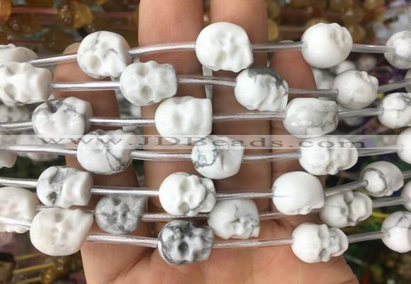 FGBS135 15 inches 12mm carved skull white howlite beads wholesale