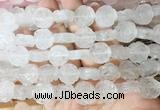 FGBS138 15 inches 14mm carved rose flower white crystal beads