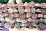 FGBS147 15 inches 14mm carved rose flower strawberry quartz beads