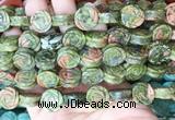 FGBS150 15 inches 14mm carved rose flower unakite beads