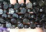 FGBS152 15 inches 14mm carved rose flower black obsidian beads