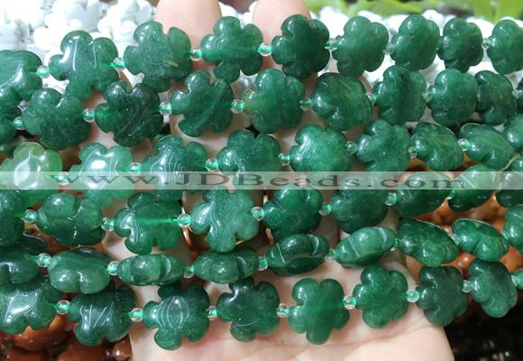 FGBS162 15 inches 15mm carved five petal flower green aventurine beads wholesale