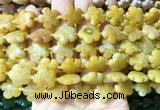 FGBS165 15 inches 15mm carved five petal flower yellow aventurine beads wholesale