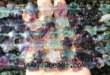 FGBS172 15 inches 15mm carved five petal flower rainbow fluorite beads wholesale