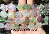 FGBS173 15 inches 15mm carved five petal flower fluorite beads wholesale