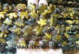 FGBS187 15 inches 15mm carved five petal flower yellow tiger eye beads wholesale