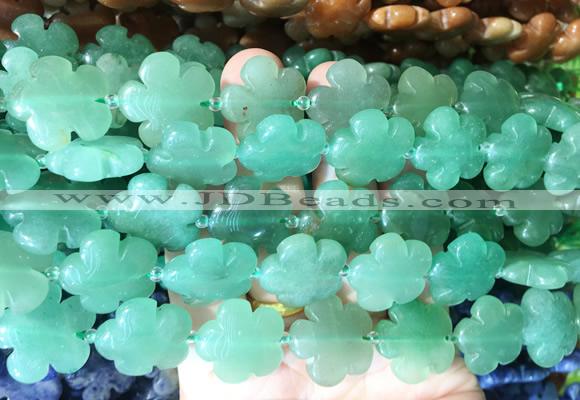 FGBS196 15 inches 20mm carved 5 petal flower green aventurine beads wholesale