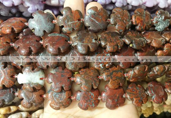 FGBS207 15 inches 20mm carved 5 petal flower brecciated jasper beads wholesale