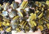 FGBS210 15 inches 20mm carved 5 petal flower yellow tiger eye beads wholesale