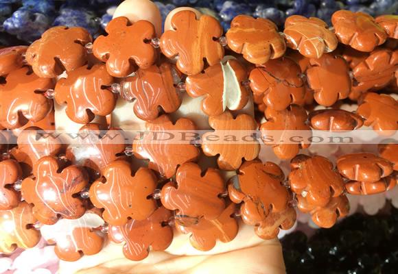 FGBS212 15 inches 20mm carved 5 petal flower red jasper beads wholesale