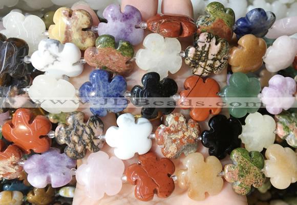 FGBS216 15 inches 20mm carved 5 petal flower colorful gemstone beads wholesale