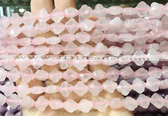 FGBS219 15 inches 10mm faceted four leaf clover rose quartz beads wholesale