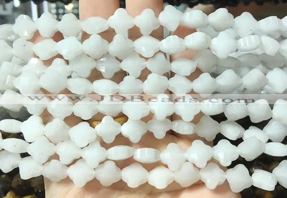 FGBS223 15 inches 10mm faceted four leaf clover white jade beads wholesale