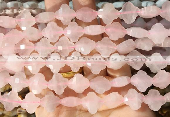 FGBS239 15 inches 13mm faceted 4 leaf clover rose quartz beads wholesale