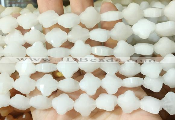 FGBS246 15 inches 13mm faceted 4 leaf clover white jade beads wholesale