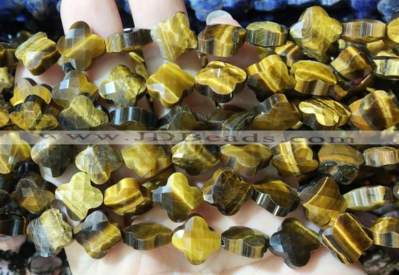 FGBS250 15 inches 13mm faceted 4 leaf clover yellow tiger eye beads wholesale