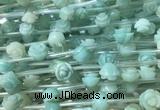 FGBS26 15 inches 8mm, 10mm, 12mm carved rose flower amazonite beads