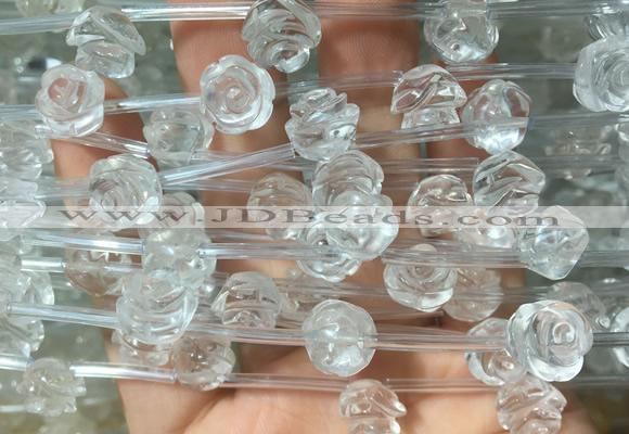 FGBS29 15 inches 8mm, 10mm, 12mm carved rose flower white crystal beads