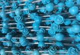 FGBS38 15 inches 8mm, 10mm, 12mm carved rose flower synthetic turquoise beads