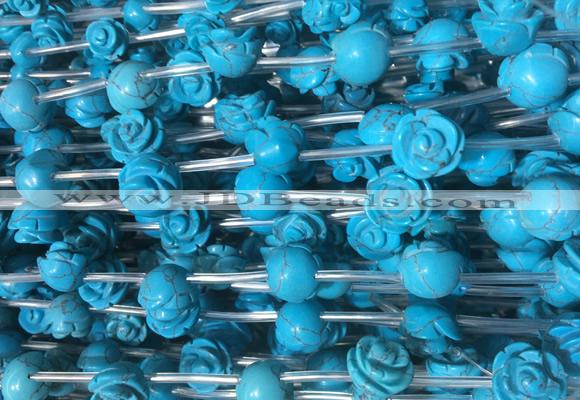 FGBS38 15 inches 8mm, 10mm, 12mm carved rose flower synthetic turquoise beads