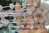 FGBS70 15 inches 10mm carved skull rose quartz beads wholesale