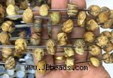 FGBS78 15 inches 10mm carved skull picture jasper beads wholesale