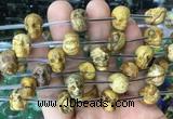 FGBS92 15 inches 12mm carved skull picture jasper beads wholesale