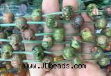 FGBS96 15 inches 12mm carved skull unakite beads wholesale