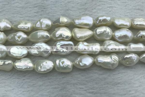 FWP354 15 inches 9mm - 10mm baroque white freshwater pearl strands