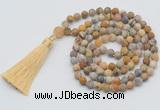 GMN1004 Hand-knotted 8mm, 10mm matte yellow crazy agate 108 beads mala necklaces with tassel