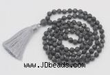 GMN1015 Hand-knotted 8mm, 10mm matte black labradorite 108 beads mala necklaces with tassel