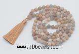 GMN1029 Hand-knotted 8mm, 10mm matte sunstone 108 beads mala necklaces with tassel